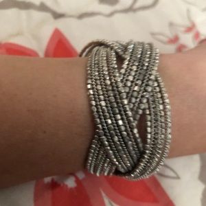 Trendy Silver tone beaded Cuff Bracelet